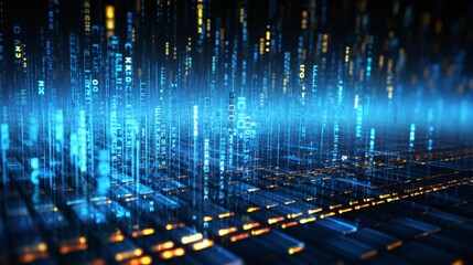 Abstract digital grid with data streams and binary code