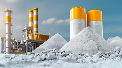 Obraz premium Concrete processing plant, showcasing large industrial machines, commercial scale production, and the raw materials used in construction