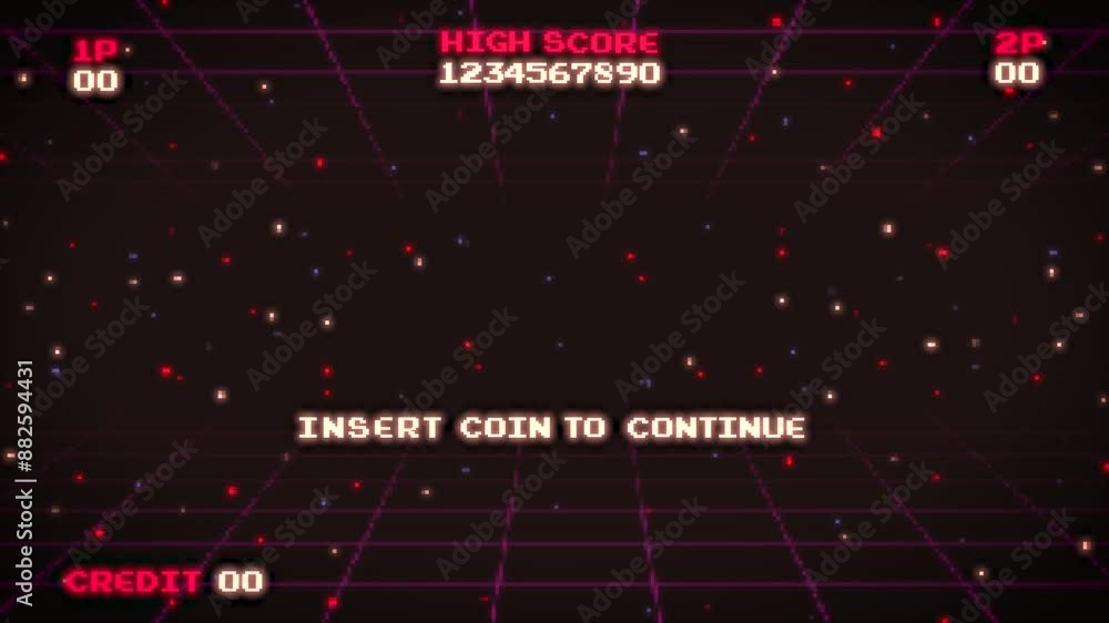 Poster press start insert a coin to continue .pixel art .8 bit game.retro game. for game assets in vector i