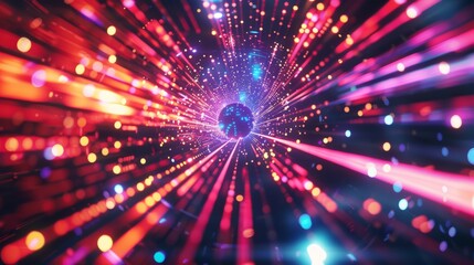 Fototapeta premium Abstract futuristic background with data transfer in cyberspace technology concept: vibrant digital streams and binary code representing advanced network connectivity and information exchange