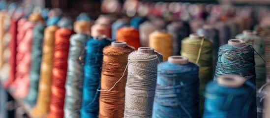 Colorful Spools of Thread in a Row