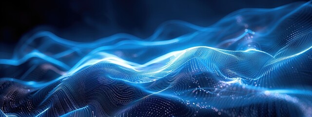 Futuristic Abstract Digital Wave with Glowing Blue Particles in Motion