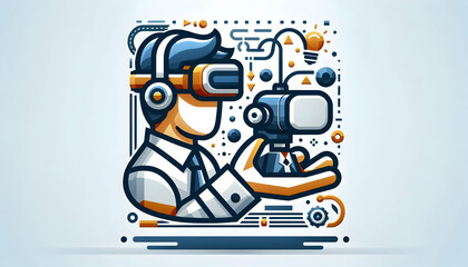 3D Flat Icon of Person Using Virtual Reality Headset with 3D Model for Cutting Edge Technology and Work Innovations | Copy Space | Isolated White Background