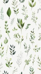 Fresh Green Plants Doodle on White Background for Environmental Analytics Presentations