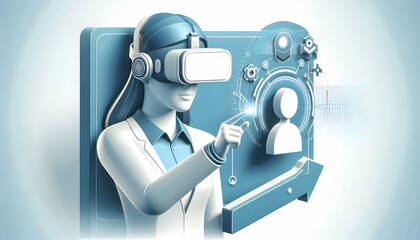 Person Wearing VR Headset with 3D Model   Innovative Technology Concept with Copy Space