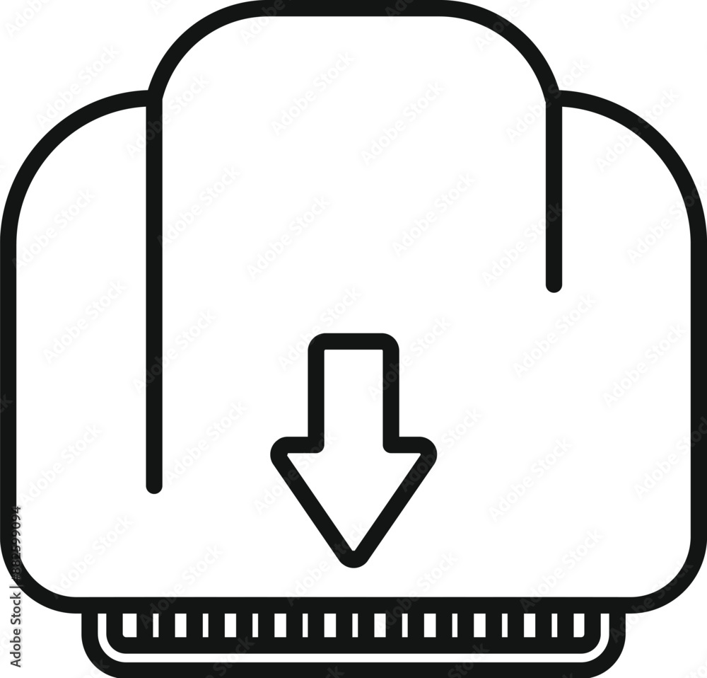 Poster simple black and white icon of a file being downloaded to a device