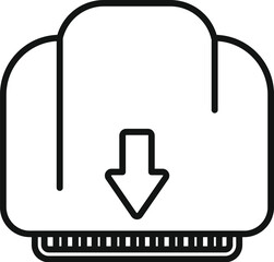Simple black and white icon of a file being downloaded to a device