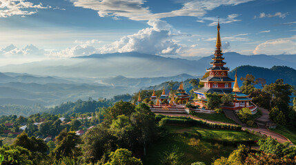 he iconic Phra That Doi Kong Mu temple, perched on a hilltop with panoramic views of Mae Hong Son town below