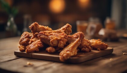 Fototapeta premium Fried chicken wings on wooden table.