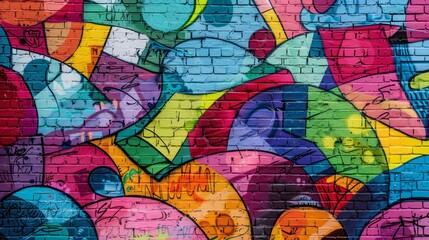 Obraz premium Vibrant Graffiti Textures - Abstract Flat Design Wall Art with Triadic Color Scheme in Cartoon Style | Front View Background Illustration
