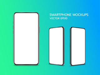 Smartphone mockups, set of different angles realistic mobile phone isolated. Blank screens easy to use for your app and web design. 3d cellular concept on gradient background, vector illustration.