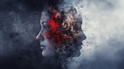 Abstract Portrait of a Woman with a Split Personality