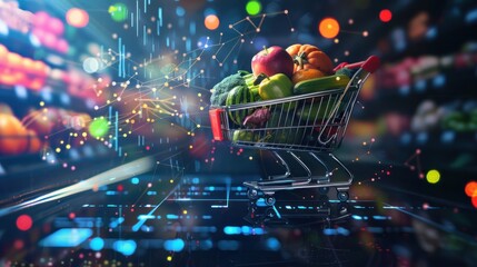 Grocery Shopping Cart with Digital Overlay