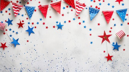 Festive Labor Day background with red, white, and blue bunting and stars with minimalist background