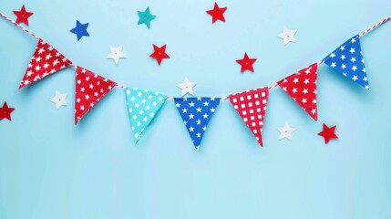 Obraz premium Festive Labor Day background with red, white, and blue bunting and stars with minimalist background