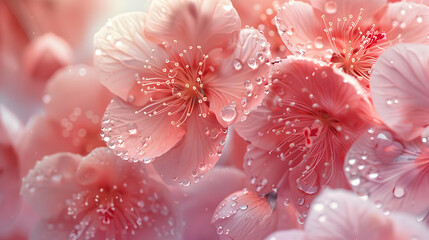 Pink Flowers With Dew Drops - Illustration
