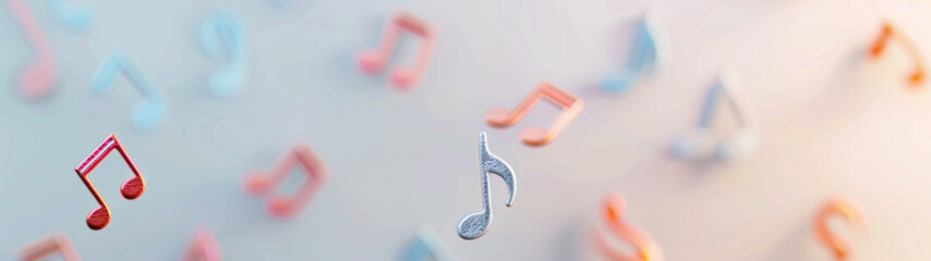 Colorful Music Notes Background, Close-Up Realistic View