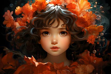 Portrait of a Girl with Flowers Illustration