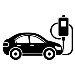 Fast electric car icon symbol, EV car energy, Black hybrid vehicles charging point logotype, Vector illustration