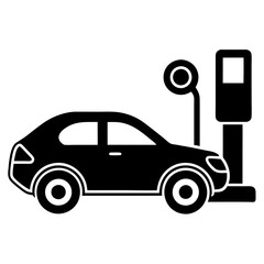 Fast electric car icon symbol, EV car energy, Black hybrid vehicles charging point logotype, Vector illustration