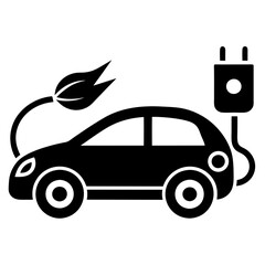 Fast electric car icon symbol, EV car energy, Black hybrid vehicles charging point logotype, Vector illustration
