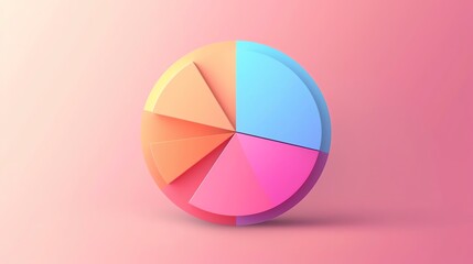 Fototapeta premium Colorful pie chart on a pink background, representing data visualization, business analytics, finance, and statistics.