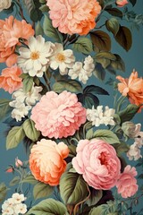 Vintage flowers painting backgrounds pattern.