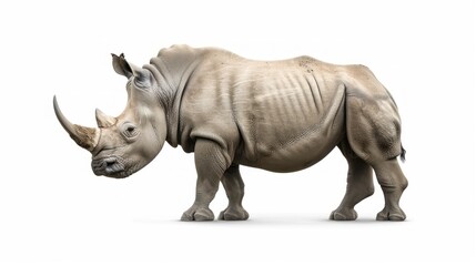 Fototapeta premium White Rhino Standing Against a White Background