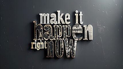 Text of "Make It Happen Right Now" in a style of newspaper letters