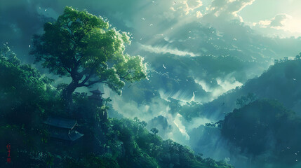 Misty Mountain Landscape Illustration