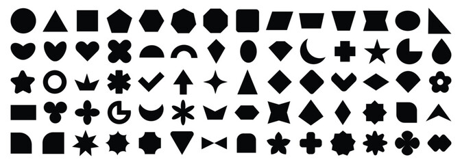 Abstract and basic shapes collection. Vector basic shape. Geometric formal shape. Polygonal elements. Modern trendy minimalist basic figures, lines, circles, hexagon, star, triangle flat style. Vector