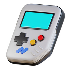 3d Handheld gaming console with blue screen, buttons, and controls. Perfect for gamingrelated designs, technology articles, and entertainment websites. © yogeeid