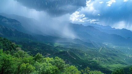 Obraz premium The sky is cloudy and the mountains are covered in trees