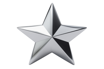 PNG cutout of 3D render silver full size star shiny metal symmetry on transparent background