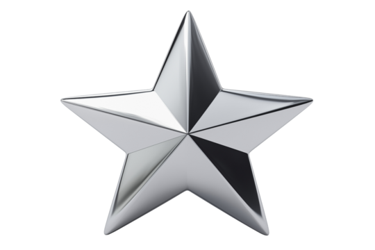 PNG cutout of 3D render silver full size star shiny metal symmetry on transparent background