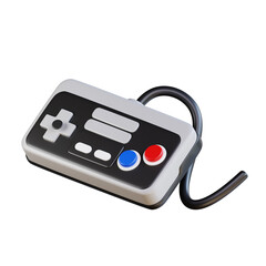 3d Grey and black controller with cord for gaming console, featuring blue, red, and white buttons. Perfect for technology and gaming designs.