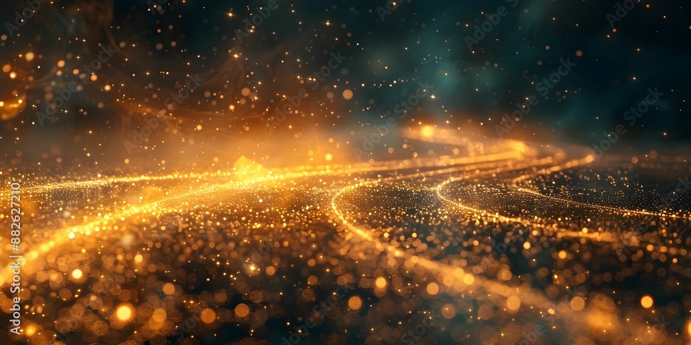 Canvas Prints a long, winding tunnel with a river of gold running through it. the tunnel is filled with stars and 