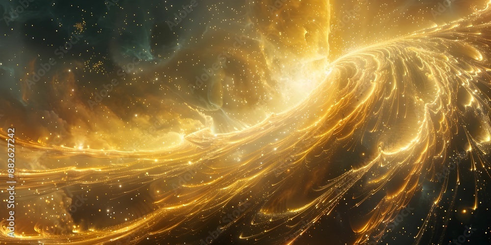 Canvas Prints a long, winding tunnel with a river of gold running through it. the tunnel is filled with stars and 
