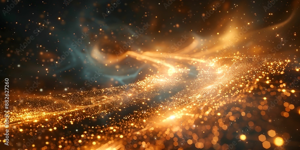 Canvas Prints a long, winding tunnel with a river of gold running through it. the tunnel is filled with stars and 