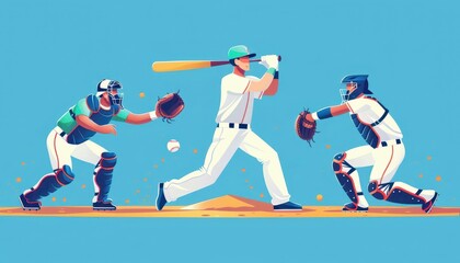 Baseball competition, runs snatch, flat design illustration