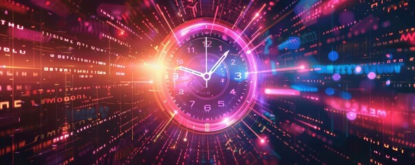 Fototapeta premium Digital timer, precise measurement countdown, futuristic interface, bright LED display, vibrant colors, high clarity
