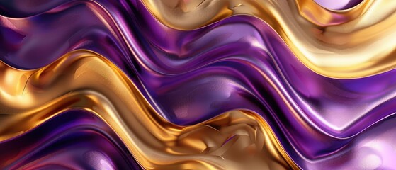 Obraz premium Cosmic Waves, wavy golden and purple metallic 3D background, a futuristic and otherworldly visual