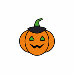 Spooky Halloween Pumpkin with Hat Silhouette Vector Art Illustration with white background