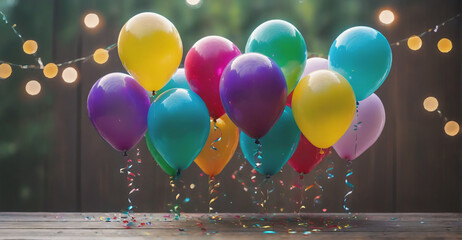 Festive Party Background: Bright Balloons and Cascading Confetti Adding a Joyful and Uplifting Touch to the Birthday Scene
