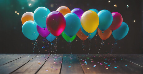 Joyful Birthday Scene: Colorful Balloons and Sparkling Confetti Creating a Memorable and Cheerful Celebration Background


