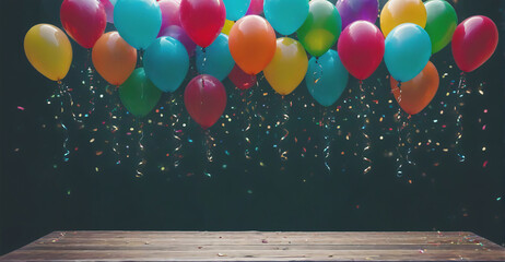 Enchanting Birthday Party Background with Bright Balloons and Glittering Confetti Creating a Magical Celebration Atmosphere
