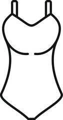 Simple black outline icon of a one piece swimsuit representing women's swimwear