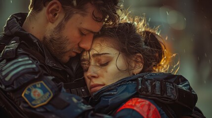 Obraz premium A man and woman are hugging each other