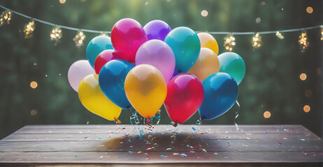 Playful Birthday Background with Colorful Balloons and Shimmering Confetti for a Cheerful and Uplifting Party Atmosphere

