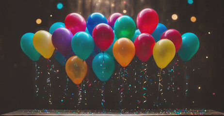 Elegant Birthday Scene with Colorful Balloons and Sparkling Confetti Adding a Touch of Class and Festivity to the Party
